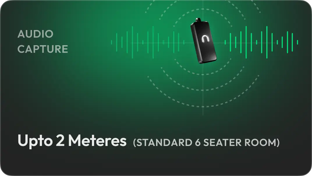 Audio capture: up to 2 metres, standard 6-seater room