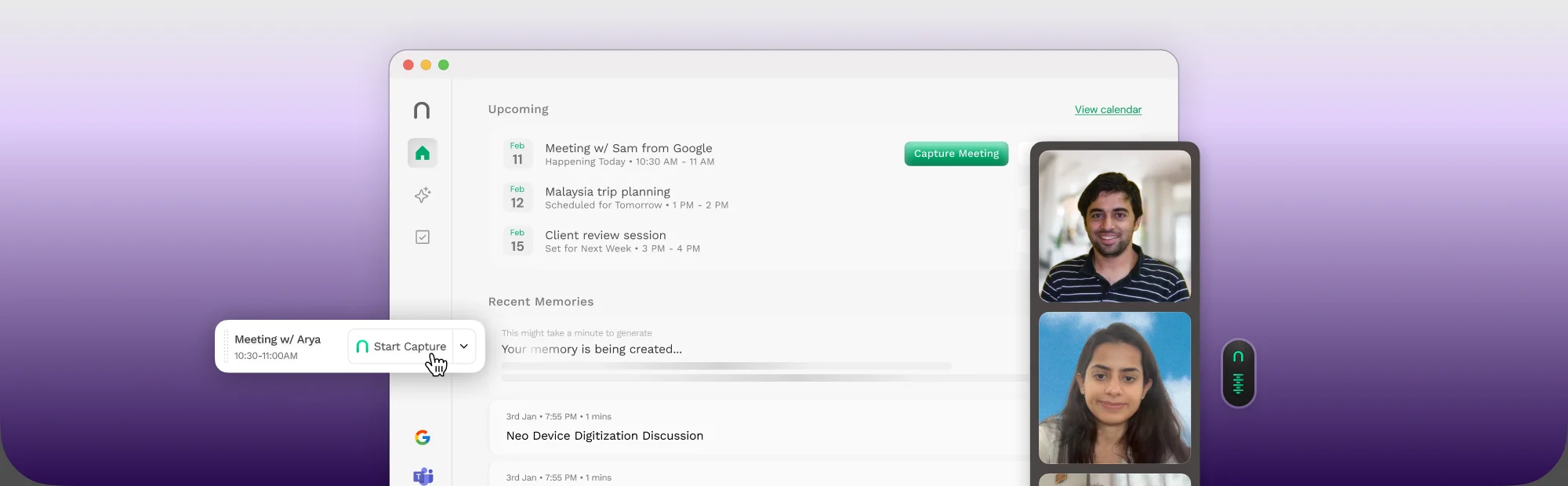 NeoSapien desktop app capturing an online meeting