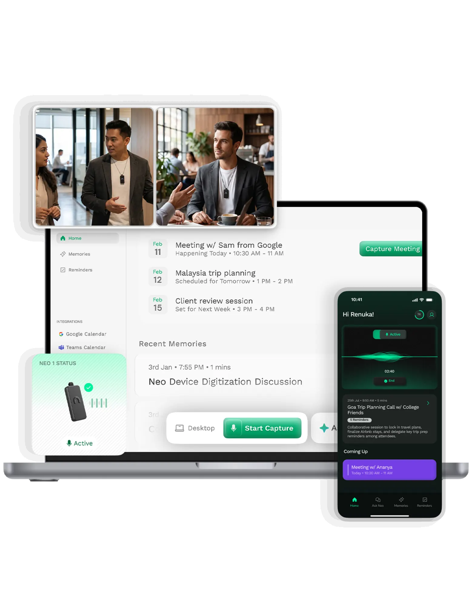 Neo 1 with the mobile app and the desktop app on a MacBook